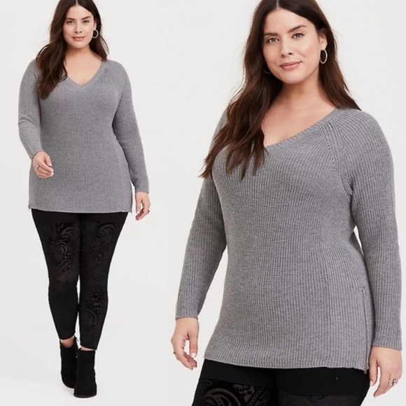 torrid Sweaters - Torrid Grey Raglan Sleeve Ribbed Pullover Sweater